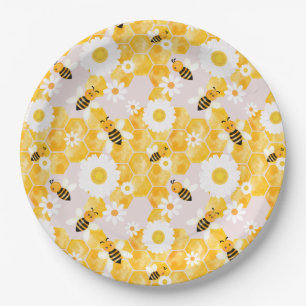 Niedliche Hummeln-Gelbe Honey-Comb-Babydusche Pappteller