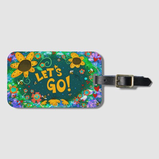 Niedliche Hummeln Lasse Hübsche Inspirivity Floral Gepäckanhänger (Vorderseite (Horizontal))