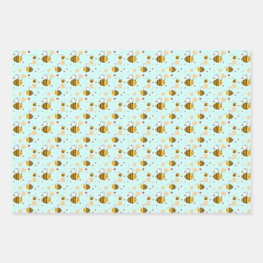 Niedliche Hummeln und Blume Geschenkpapier Set (Vorderseite)