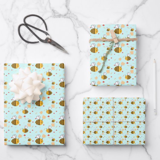Niedliche Hummeln und Blume Geschenkpapier Set (Vorderseite)
