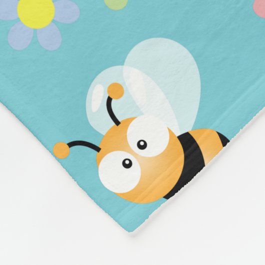 Niedliche Hummeln und farbenfrohe Blume Muster Fleecedecke (Ecke)