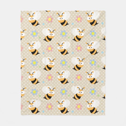 Niedliche Hummeln und farbenfrohe Blume Muster Fleecedecke (Vorderseite)