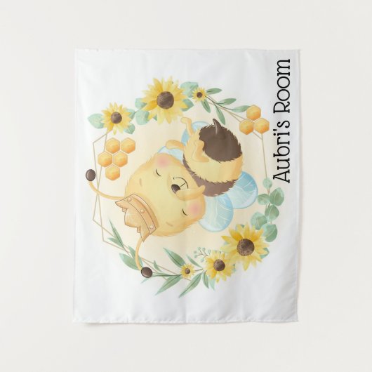 Niedliche Hummeln und Sonnenblumen Wandteppich (Vorderseite)