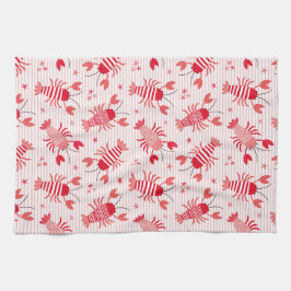 Niedliche Hummer auf hellrosa und weißem Streifen Geschirrtuch