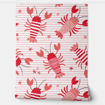 Niedliche Hummer auf hellrosa und weißem Streifen