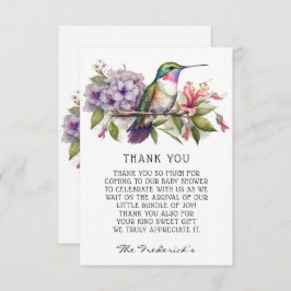 Niedliche Hummingbird Flora Babydusche Danke, Kart Dankeskarte