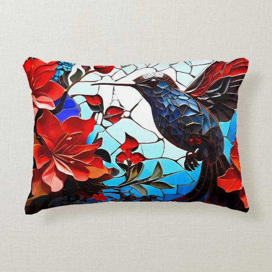 Niedliche Hummingbird-Mosaike Dekokissen (Vorderseite)