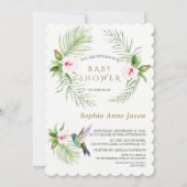 Niedliche Hummingbird Tropical Blume Kinderdusche Einladung (Vorderseite)