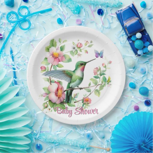 Niedliche Hummingbird und Butterfly Girl Babydusch Pappteller (Party)