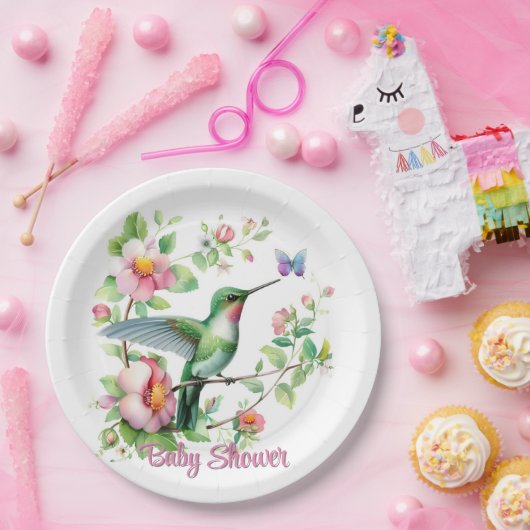 Niedliche Hummingbird und Butterfly Girl Babydusch Pappteller (Party)