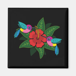 Niedliche Hummingsvögel auf Hibiskus Blume Cartoon Magnet