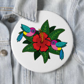 Niedliche Hummingvögel auf Hibiskus Blume Cartoon Button (Beispiel)