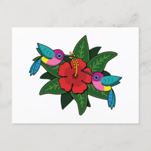Niedliche Hummingvögel auf Hibiskus Blume Cartoon Feiertagspostkarte