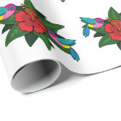 Niedliche Hummingvögel auf Hibiskus Blume Cartoon Geschenkpapier (Rolleneckpunkt)
