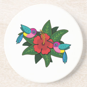 Niedliche Hummingvögel auf Hibiskus Blume Cartoon  Getränkeuntersetzer