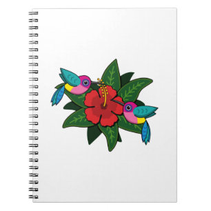 Niedliche Hummingvögel auf Hibiskus Blume Cartoon Notizblock