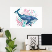 Niedliche Humpback Whale Aquarellbild Poster (Heimbüro)