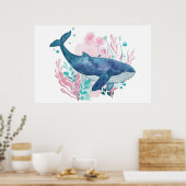 Niedliche Humpback Whale Aquarellbild Poster (Küche)