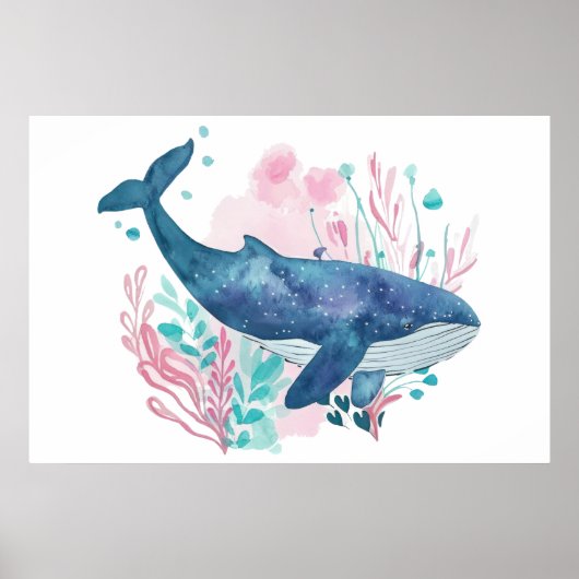 Niedliche Humpback Whale Aquarellbild Poster (Vorne)
