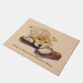 niedliche Hündchen, die Hausschuhe betteln Fußmatte (Schrägansicht)