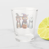 Niedliche Hunde als Geist, Hexe und Vampir Schnapsglas (Rückseite)