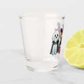 Niedliche Hunde als Geist, Hexe und Vampir Schnapsglas (Links)