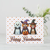 Niedliche Hunde als Gespenst, Hexe & Vampire Einladung (Stehend Vorderseite)
