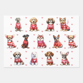 Niedliche Hunde am Valentinstag Geschenkpapier Set