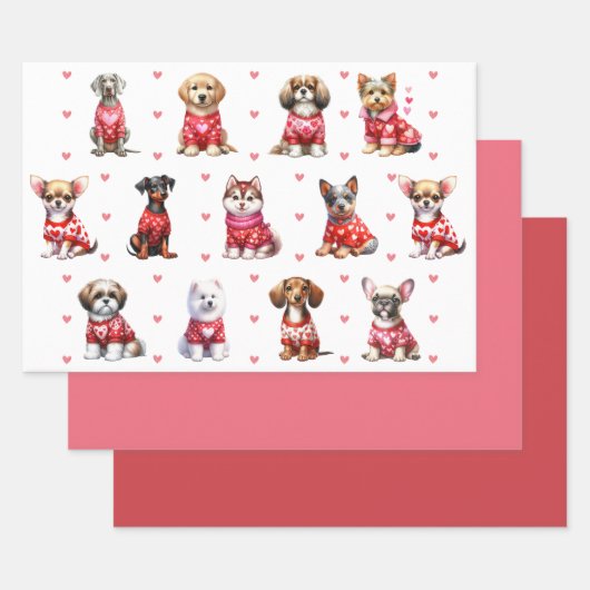 Niedliche Hunde am Valentinstag Geschenkpapier Set (Set)