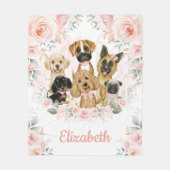 Niedliche Hunde Blush Pink Blütenpuppies Baby Girl Fleecedecke (Vorderseite)
