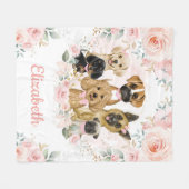 Niedliche Hunde Blush Pink Blütenpuppies Baby Girl Fleecedecke (Vorderseite (Horizontal))