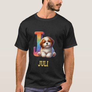 Niedliche Hunde Brief Juli Name Rainbow Dog T-Shirt