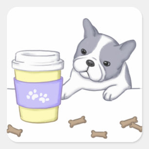 Niedliche Hunde-, Cup- und Biscuits-Illustration Quadratischer Aufkleber