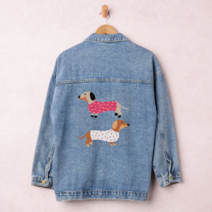 Niedliche Hunde Dackel Liebhaber Rosa und Weiß Jeansjacke