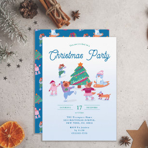 Niedliche Hunde Eis Skaten Blue Weihnachten Party Einladung