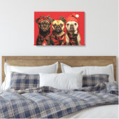 Niedliche Hunde feiern Weihnachten Leinwanddruck (Insitu (Schlafzimmer))