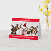 Niedliche Hunde frohe Weihnachtsfrau Hund über Wei Karte (Gelbe Blume)