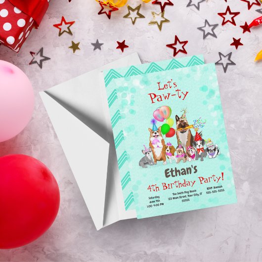 Niedliche Hunde Geburtstagsfeier Zum Glück Einladung