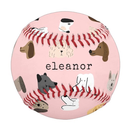 Niedliche Hunde Gesichter Pink Whimsical Personali Baseball (Vorderseite)