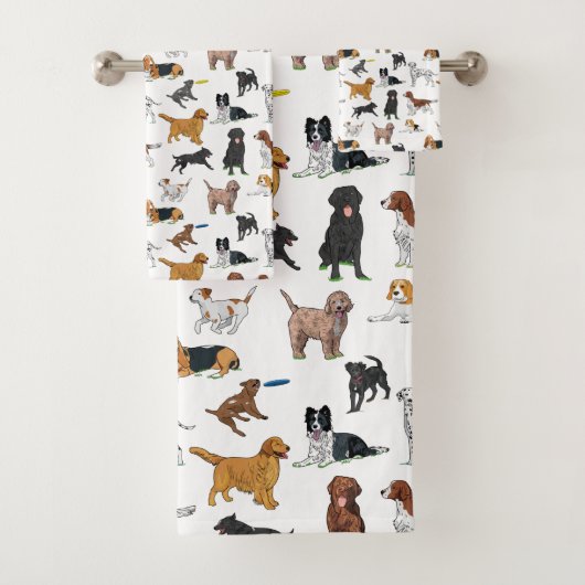 Niedliche Hunde-Illustrationsmuster Badhandtuch Set (Insitu)