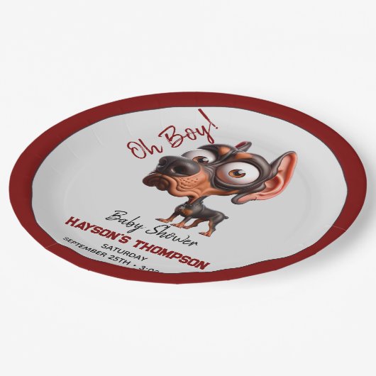 Niedliche Hunde-Karikaturen Kinderdusche für Junge Pappteller (Schrägansicht)