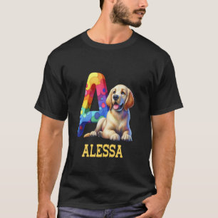 Niedliche Hunde Letter Alessa Name Rainbow Dog T-Shirt