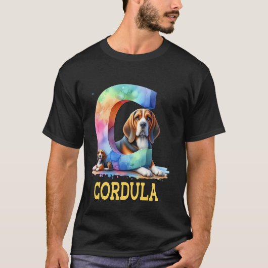 Niedliche Hunde Letter Cordula Name Rainbow Dog T-Shirt (Vorderseite)