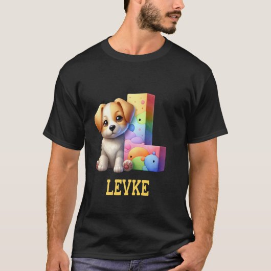 Niedliche Hunde Letter Levke Name Rainbow Dog T-Shirt (Vorderseite)