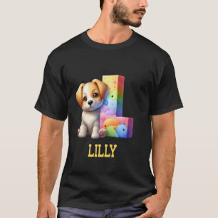 Niedliche Hunde Letter Lilly Name Rainbow Dog T-Shirt