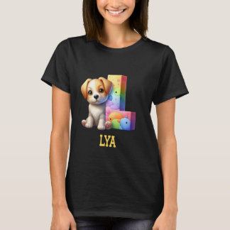 Niedliche Hunde Letter Lya Name Rainbow Dog T-Shirt