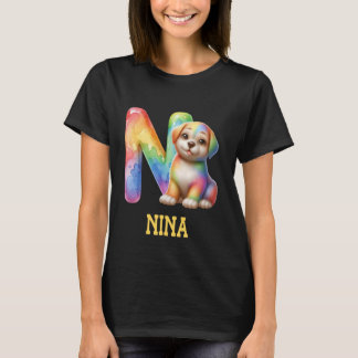 Niedliche Hunde Letter Nina Name Rainbow Dog T-Shirt