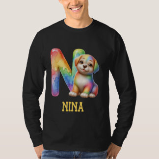 Niedliche Hunde Letter Nina Name Rainbow Dog T-Shirt