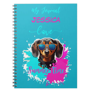 Niedliche Hunde Liebe Sommerzeit Rosa Blau Notizblock