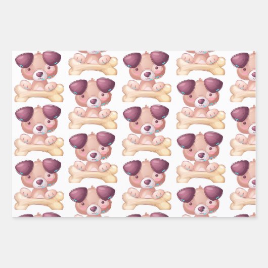 Niedliche Hunde mit Knochen Geschenkpapier Set (Vorderseite 2)